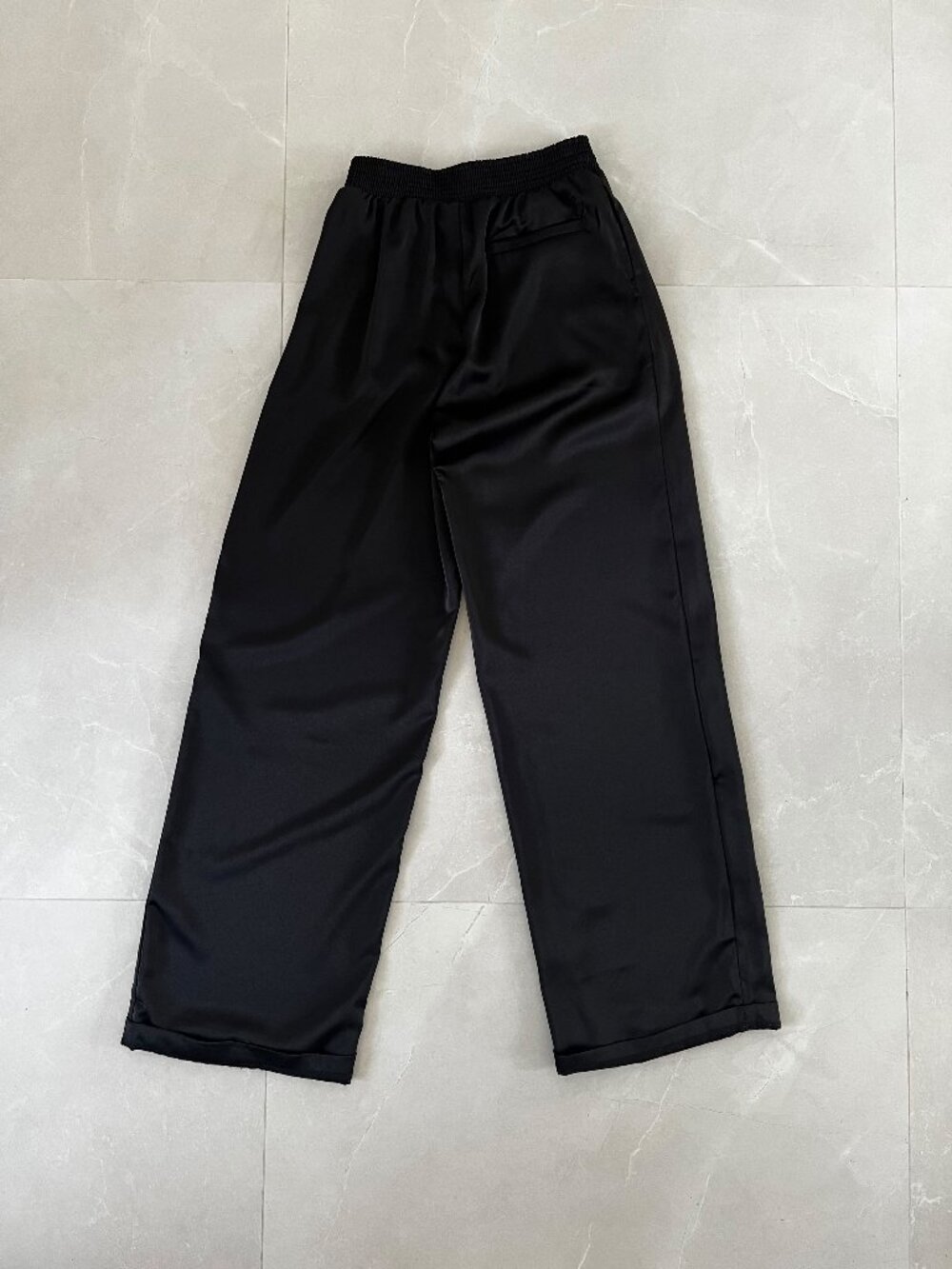 Mable Black Silky Satin Look Wide Leg Trousers with Pockets (Size S)